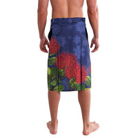 New Zealand Christmas In July Lavalava Kowhai Tui Bird With Pohutukawa - Blue LT14 - Polynesian Pride