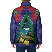 New Zealand Christmas In July Padded Jacket Kowhai Tui Bird With Pohutukawa - Blue LT14 - Polynesian Pride