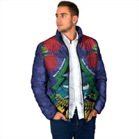 New Zealand Christmas In July Padded Jacket Kowhai Tui Bird With Pohutukawa - Blue LT14 - Polynesian Pride