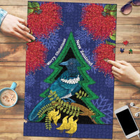 New Zealand Christmas In July Puzzle Kowhai Tui Bird With Pohutukawa - Blue LT14 Blue - Polynesian Pride