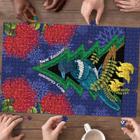 New Zealand Christmas In July Puzzle Kowhai Tui Bird With Pohutukawa - Blue LT14 - Polynesian Pride
