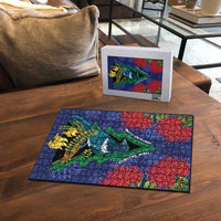 New Zealand Christmas In July Puzzle Kowhai Tui Bird With Pohutukawa - Blue LT14 - Polynesian Pride