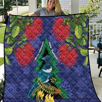 New Zealand Christmas In July Quilt Kowhai Tui Bird With Pohutukawa - Blue LT14 Blue - Polynesian Pride