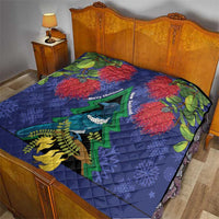 New Zealand Christmas In July Quilt Kowhai Tui Bird With Pohutukawa - Blue LT14 - Polynesian Pride