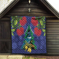 New Zealand Christmas In July Quilt Kowhai Tui Bird With Pohutukawa - Blue LT14 - Polynesian Pride