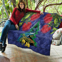 New Zealand Christmas In July Quilt Kowhai Tui Bird With Pohutukawa - Blue LT14 - Polynesian Pride
