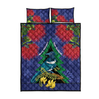 New Zealand Christmas In July Quilt Bed Set Kowhai Tui Bird With Pohutukawa - Blue LT14 - Polynesian Pride