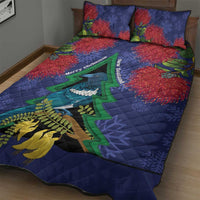 New Zealand Christmas In July Quilt Bed Set Kowhai Tui Bird With Pohutukawa - Blue LT14 - Polynesian Pride