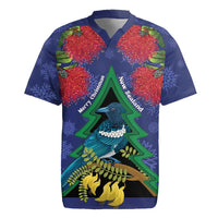 New Zealand Christmas In July Rugby Jersey Kowhai Tui Bird With Pohutukawa - Blue LT14 Blue - Polynesian Pride
