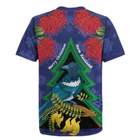 New Zealand Christmas In July Rugby Jersey Kowhai Tui Bird With Pohutukawa - Blue LT14 - Polynesian Pride