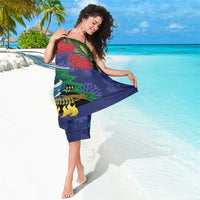 New Zealand Christmas In July Sarong Kowhai Tui Bird With Pohutukawa - Blue LT14 - Polynesian Pride