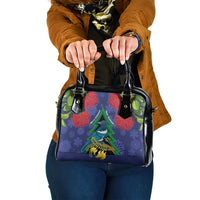 New Zealand Christmas In July Shoulder Handbag Kowhai Tui Bird With Pohutukawa - Blue LT14 One Size Blue - Polynesian Pride