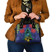 New Zealand Christmas In July Shoulder Handbag Kowhai Tui Bird With Pohutukawa - Blue LT14 - Polynesian Pride