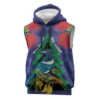 New Zealand Christmas In July Sleeveless Hoodie Kowhai Tui Bird With Pohutukawa - Blue LT14 Blue - Polynesian Pride