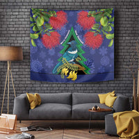 New Zealand Christmas In July Tapestry Kowhai Tui Bird With Pohutukawa - Blue LT14 Blue - Polynesian Pride