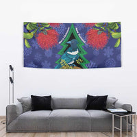 New Zealand Christmas In July Tapestry Kowhai Tui Bird With Pohutukawa - Blue LT14 - Polynesian Pride