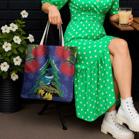 New Zealand Christmas In July Tote Bag Kowhai Tui Bird With Pohutukawa - Blue LT14 - Polynesian Pride