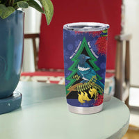 New Zealand Christmas In July Tumbler Cup Kowhai Tui Bird With Pohutukawa - Blue LT14 - Polynesian Pride