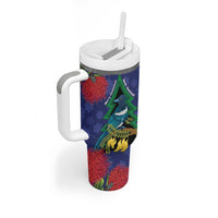 New Zealand Christmas In July Tumbler With Handle Kowhai Tui Bird With Pohutukawa - Blue LT14 - Polynesian Pride