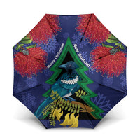 New Zealand Christmas In July Umbrella Kowhai Tui Bird With Pohutukawa - Blue LT14 One Size Folded 11.42 inch Opened Diameter 37.4 inch Blue - Polynesian Pride
