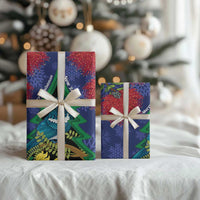 New Zealand Christmas In July Wrapping Paper Kowhai Tui Bird With Pohutukawa - Blue LT14 - Polynesian Pride