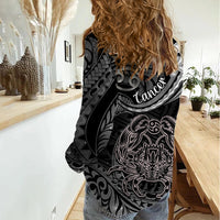 Polynesian Pride Cancer Zodiac Women Casual Shirt Astrological Sign Tribal Plumeria Grey Galaxy LT14 - Polynesian Pride