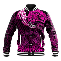 Polynesian Pride Libra Zodiac Baseball Jacket Astrological Sign Tribal Plumeria Pink Galaxy LT14 Unisex Pink - Polynesian Pride