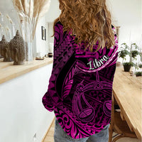 Polynesian Pride Libra Zodiac Women Casual Shirt Astrological Sign Tribal Plumeria Pink Galaxy LT14 - Polynesian Pride