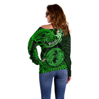Polynesian Pride Pisces Zodiac Off Shoulder Sweater Astrological Sign Tribal Plumeria Green Galaxy LT14 - Polynesian Pride