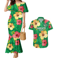 Custom Vanuatu Cricket Couples Matching Mermaid Dress and Hawaiian Shirt 2024 Tropical Flowers Version LT14 Green - Polynesian Pride