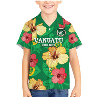 Custom Vanuatu Cricket Family Matching Mermaid Dress and Hawaiian Shirt 2024 Tropical Flowers Version LT14 Son's Shirt Green - Polynesian Pride