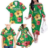 Custom Vanuatu Cricket Family Matching Off The Shoulder Long Sleeve Dress and Hawaiian Shirt 2024 Tropical Flowers Version LT14 - Polynesian Pride