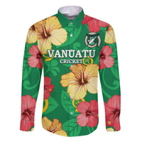 Custom Vanuatu Cricket Family Matching Off Shoulder Short Dress and Hawaiian Shirt 2024 Tropical Flowers Version LT14 Dad's Shirt - Long Sleeve Green - Polynesian Pride