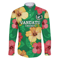 Custom Vanuatu Cricket Family Matching Puletasi and Hawaiian Shirt 2024 Tropical Flowers Version LT14 Dad's Shirt - Long Sleeve Green - Polynesian Pride