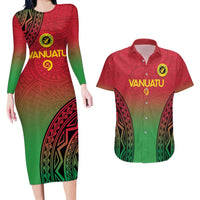 Custom Vanuatu Cricket Couples Matching Long Sleeve Bodycon Dress and Hawaiian Shirt 2024 Polynesian Pattern Sporty Style LT14 Red - Polynesian Pride