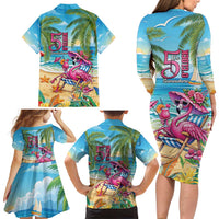 Flamingo Aloha Hawaii Family Matching Long Sleeve Bodycon Dress and Hawaiian Shirt It's 5 OClock Somewhere Tropical Vibes LT14 - Polynesian Pride