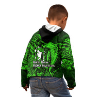 French Polynesia Bora Bora Kid Hoodie Polynesian Shark Tattoo With Hibiscus Green Version LT14 - Polynesian Pride