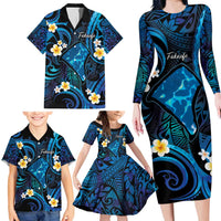 Tokelau Fakaofo Atoll Family Matching Long Sleeve Bodycon Dress and Hawaiian Shirt Polynesian Tattoo Plumeria With Map LT14 - Polynesian Pride
