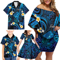 Tokelau Fakaofo Atoll Family Matching Off Shoulder Short Dress and Hawaiian Shirt Polynesian Tattoo Plumeria With Map LT14 - Polynesian Pride