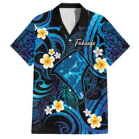 Tokelau Fakaofo Atoll Family Matching Short Sleeve Bodycon Dress and Hawaiian Shirt Polynesian Tattoo Plumeria With Map LT14 Dad's Shirt - Short Sleeve Blue - Polynesian Pride