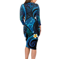 Tokelau Fakaofo Atoll Long Sleeve Bodycon Dress Polynesian Tattoo Plumeria With Map