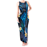 Tokelau Fakaofo Atoll Tank Maxi Dress Polynesian Tattoo Plumeria With Map LT14 Women Blue - Polynesian Pride