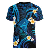 Tokelau Fakaofo Atoll Women V-Neck T-Shirt Polynesian Tattoo Plumeria With Map LT14 - Polynesian Pride
