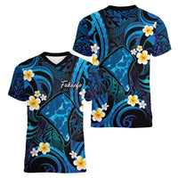 Tokelau Fakaofo Atoll Women V-Neck T-Shirt Polynesian Tattoo Plumeria With Map LT14 - Polynesian Pride
