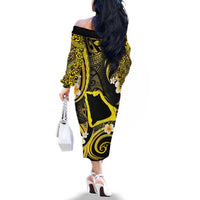 Tokelau Atafu Atoll Family Matching Off The Shoulder Long Sleeve Dress and Hawaiian Shirt Polynesian Tattoo Plumeria With Map LT14 - Polynesian Pride