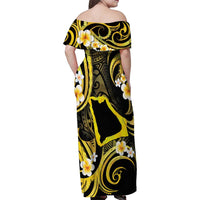 Tokelau Atafu Atoll Family Matching Off Shoulder Maxi Dress and Hawaiian Shirt Polynesian Tattoo Plumeria With Map LT14 - Polynesian Pride