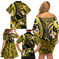 Tokelau Atafu Atoll Family Matching Off Shoulder Short Dress and Hawaiian Shirt Polynesian Tattoo Plumeria With Map LT14 - Polynesian Pride