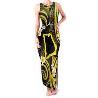 Tokelau Atafu Atoll Family Matching Tank Maxi Dress and Hawaiian Shirt Polynesian Tattoo Plumeria With Map LT14 Mom's Dress Gold - Polynesian Pride