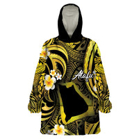 Tokelau Atafu Atoll Wearable Blanket Hoodie Polynesian Tattoo Plumeria With Map LT14 One Size Gold - Polynesian Pride