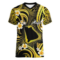 Tokelau Atafu Atoll Women V-Neck T-Shirt Polynesian Tattoo Plumeria With Map LT14 Female Gold - Polynesian Pride